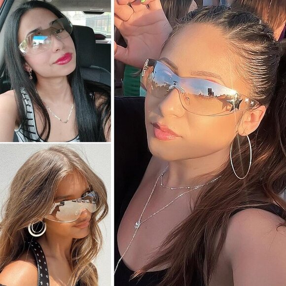 Rimless Y2K Sunglasses Star Wrap Around Glasses 2000S Accessories for Women Men - Picture 2 of 7